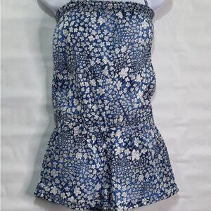 HOLLISTER Women’s XS Blue Floral Halter-neck Pockets Elastic Waist Romper lined
